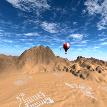 砂漠の上空を飛ぶ気球のVRイメージ